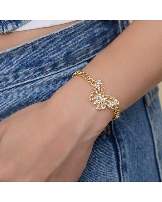 Jessica Simpson Metallic Tone Butterfly Crystal Chain Bracelet