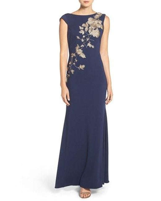 Js collections Embroidered Crepe Gown in Blue | Lyst