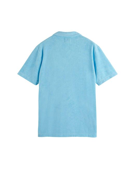 Scotch & Soda Blue Embroidered Terry Cloth Camp Shirt for men