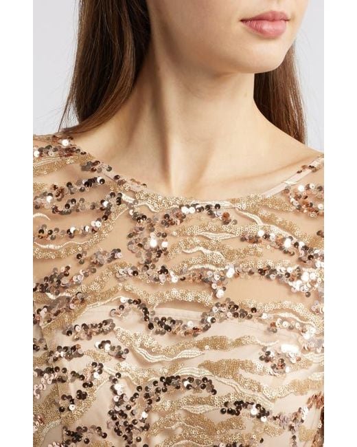 Tahari Natural Sequin A-Line Gown