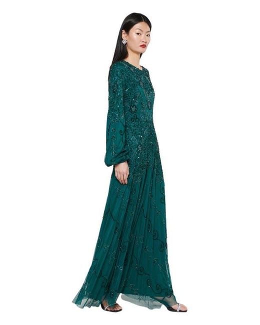 MARYISA Modest Ruffle Dress Maxi With Flowey Bottom in Green | Lyst