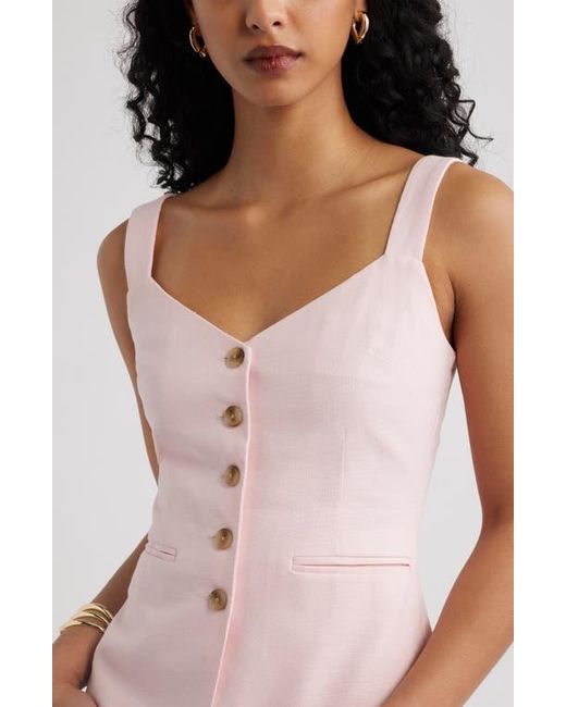 Open Edit Pink Button Front Linen Blend Tank