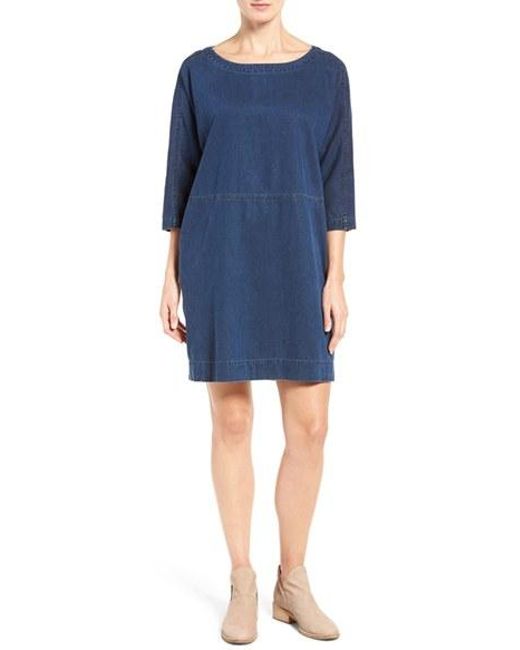 Eileen fisher Denim Shift Dress in Blue | Lyst