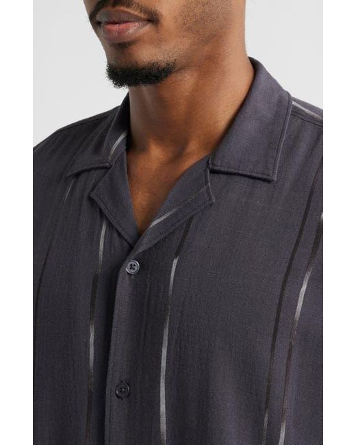 Open Edit Black Resort Lines Texture Camp Shirt for men