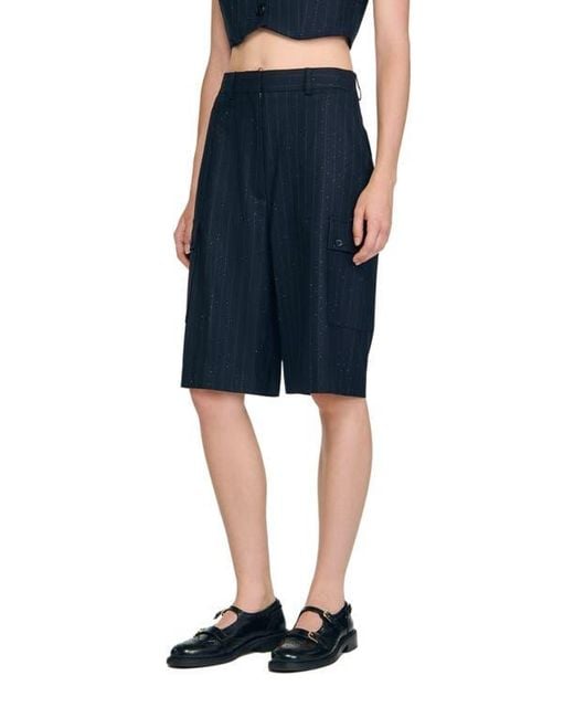 Sandro Blue Rhinestone Striped Bermuda
