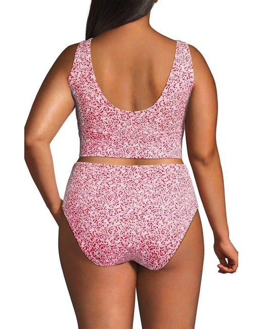 Lands' End Red Tugless Tankini Top And High Waisted Bottom Swimsuit Set
