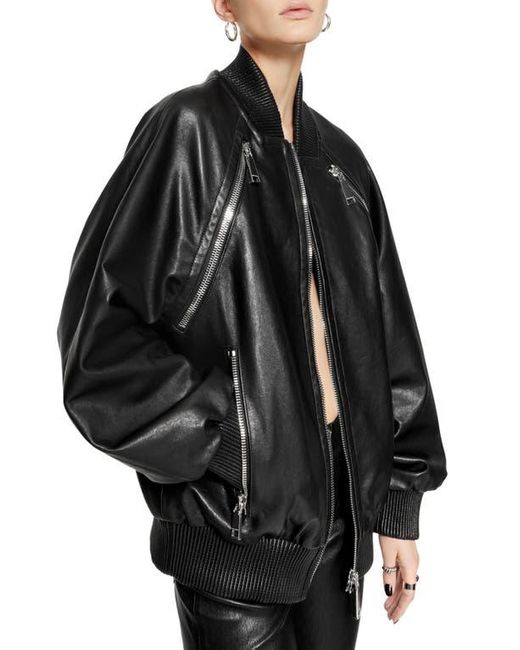 Rebecca Minkoff Black Dylan Oversize Leather Bomber Jacket