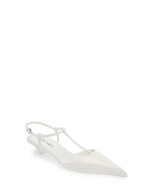 Prada White Modellerie Pointed Toe Kitten Heel Pump