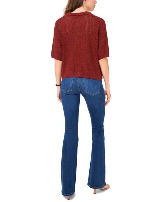 Halogen® Red Open Stitch Button-Up Polo Sweater