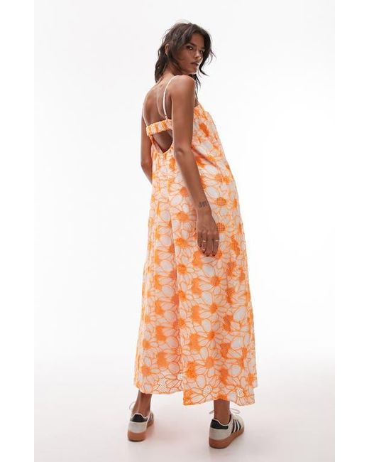 TOPSHOP Eyelet Strappy Chuck On Midi Dress in Orange Lyst