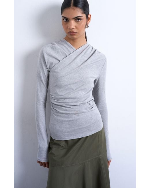 TOPSHOP Gray Ruched Wrap Top