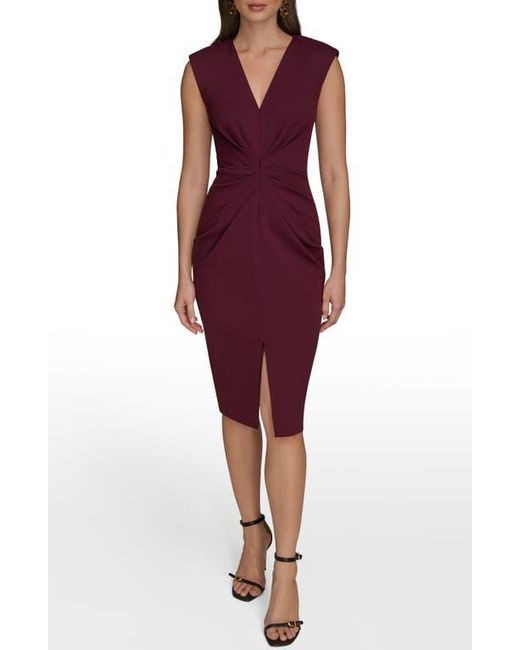 Donna Karan Red Center Ruched Crepe Sheath Dress