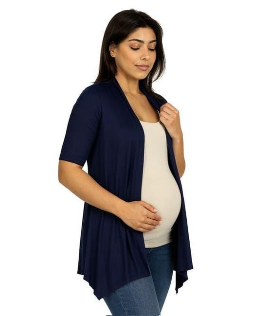 24seven Comfort Apparel Blue Maternity Loose Fit Open Front Cardigan