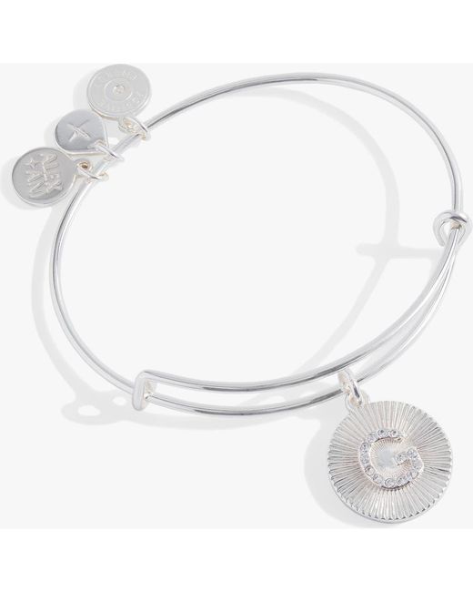ALEX AND ANI White Pave Starburst Texture Initial Bangle Bracelet