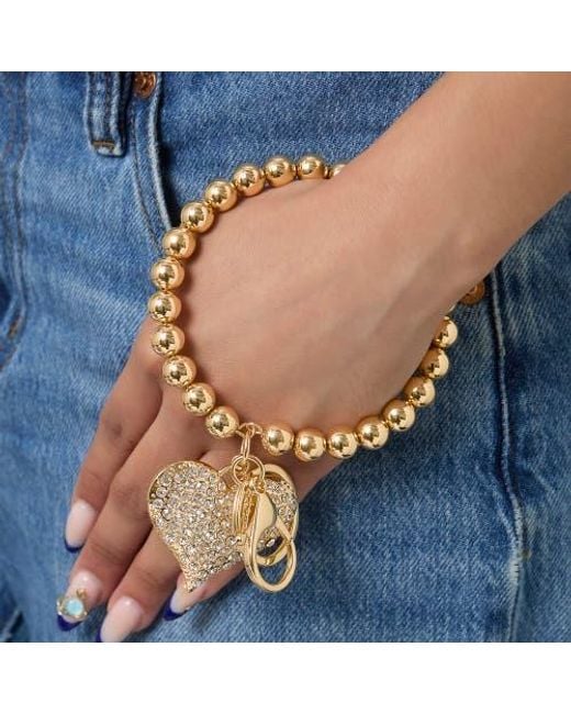 Jessica Simpson Metallic Heart Charm Stretch Keychain Bracelet