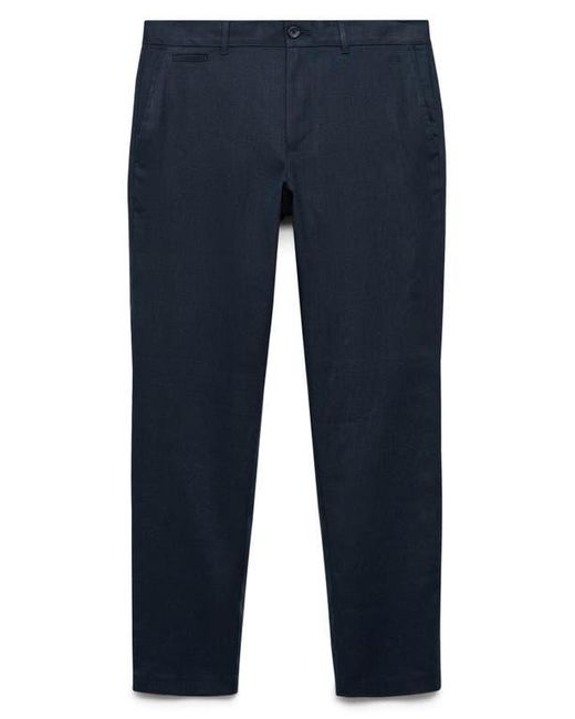 Mango Blue Slim Fit Linen Pants for men