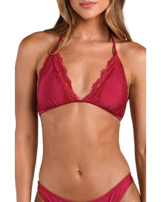 L'Agence Red Annabelle Lace Trim Triangle Bikini Top