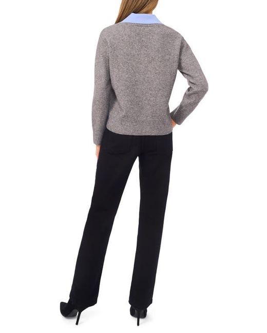 Halogen® Gray Contrast Collar Twofer Sweater