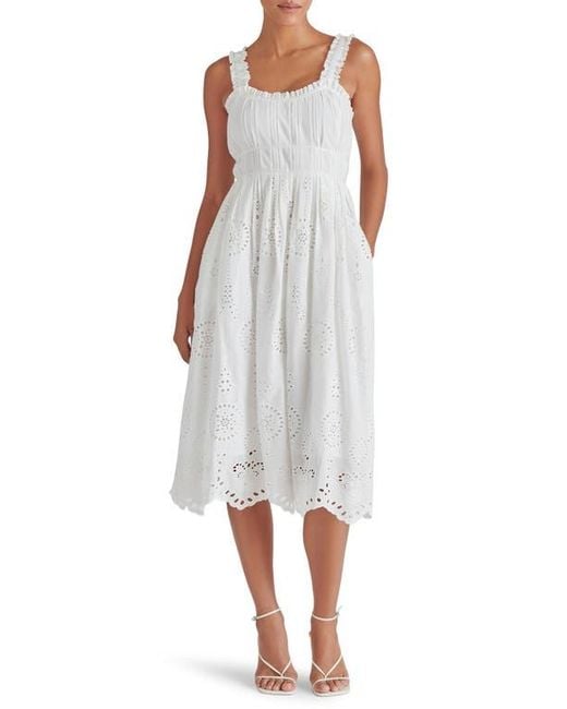 Steve Madden Gray Harmony Eyelet Embroidered Cotton Midi Dress