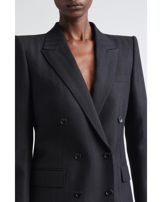 Tom Ford Black Sharp Herringbone Double Breasted Virgin Wool Jacket