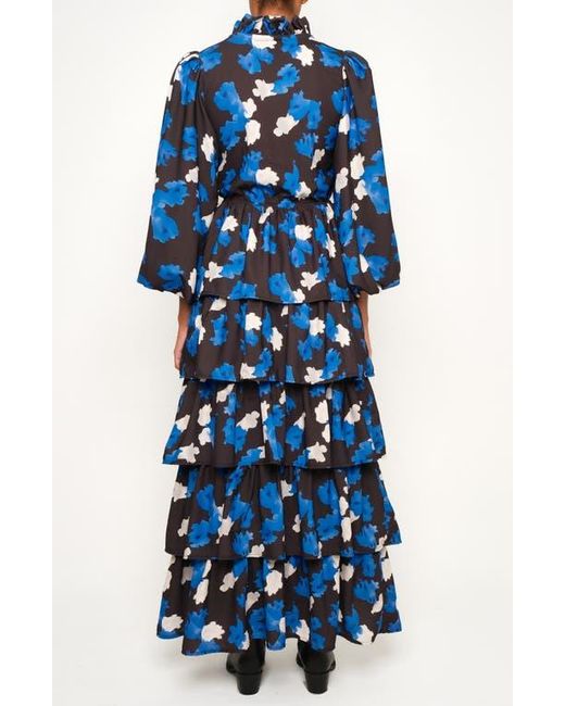 The Lulo Project Blue The Storm Keeper Floral Ruffle Tiered Maxi Dress