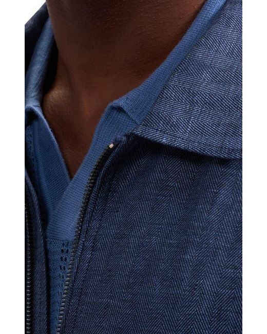 Bugatchi Blue Linen Bomber Jacket for men