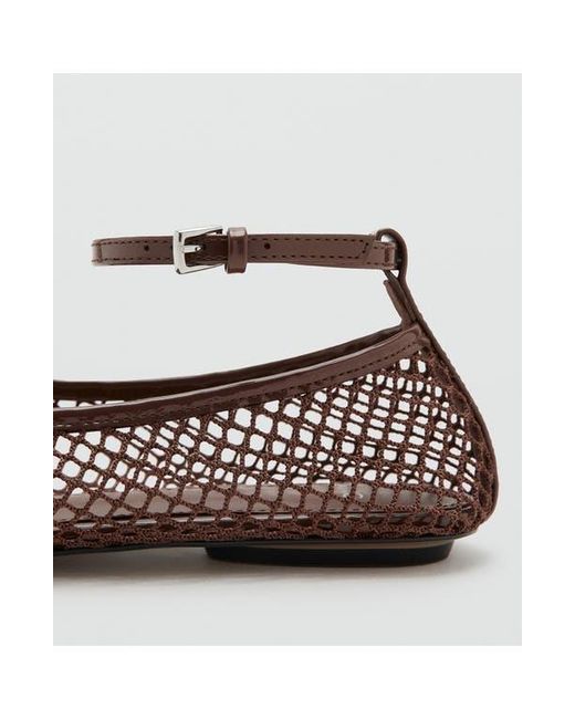 Mango Brown Ankle Strap Ballet Flat