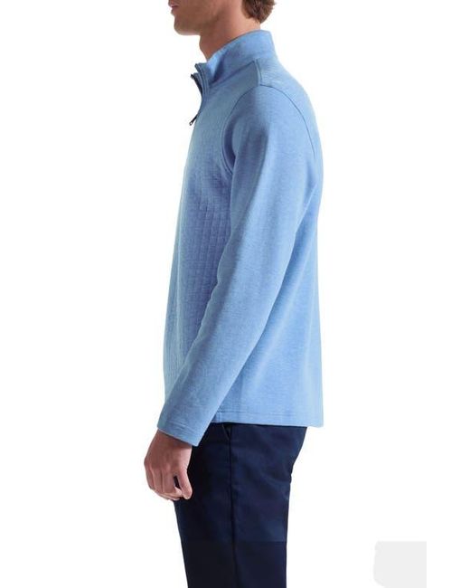 Bugatchi Blue Waffle Quarter Zip Cotton Blend Pullover for men