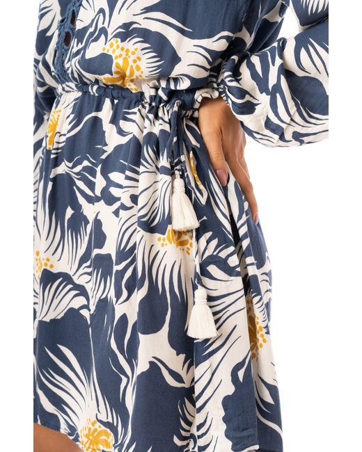 Maaji Blue Delft Flowers Sierra Long Sleeve Cover-up Tunic Dress