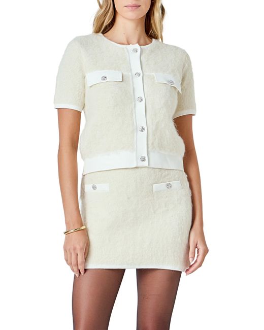 Endless Rose White Rhinestone Button Cardigan