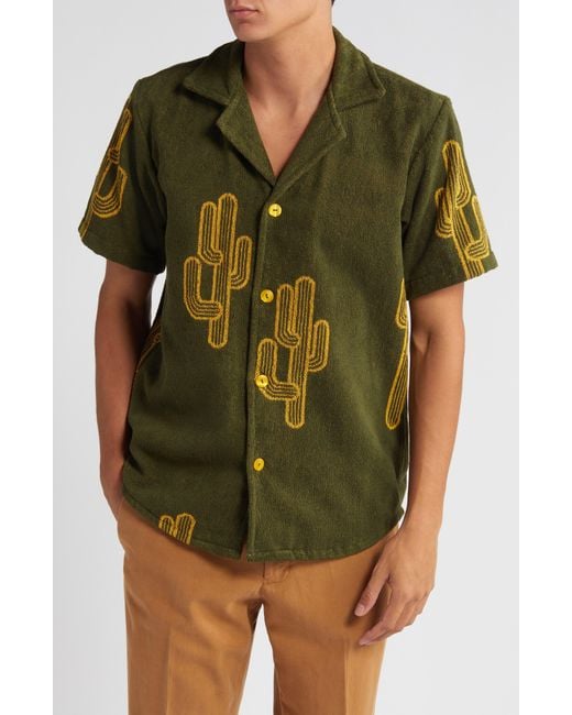 Oas Green Mezcal Terry Cloth Camp Shirt for men
