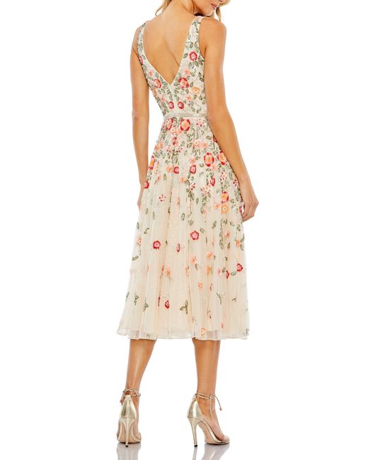 Mac Duggal Natural Beaded Floral A-line Cocktail Dress