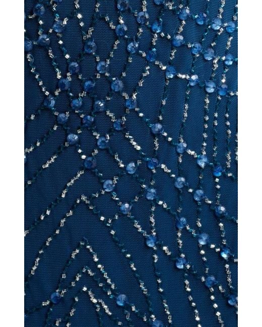 Pisarro Nights Blue Beaded Gown With Long Sleeve Jacket