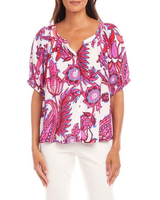 Karen Kane Red Floral Button-Up Peasant Top