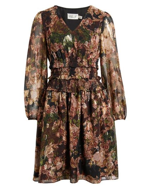 Eliza J Brown Metallic Floral Long Sleeve Dress