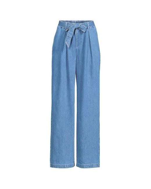 Lands' End Blue High Ridge Twill Pull On Pleated Wide Leg Pants