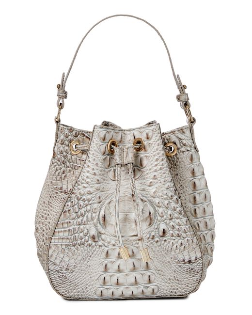 Brahmin White Melinda Croc Embossed Leather Bucket Bag
