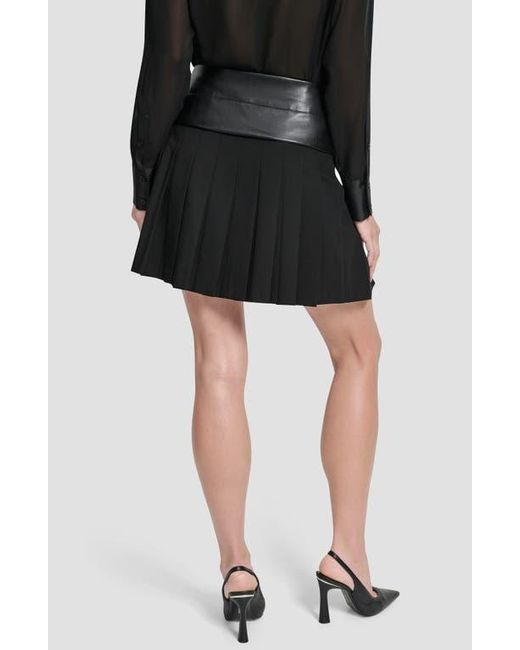 DKNY Black Pleated Mixed Media Miniskirt