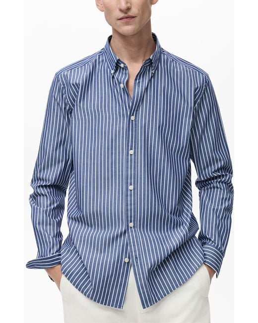 Mango Blue Stripe Regular Fit Button-Down Shirt for men