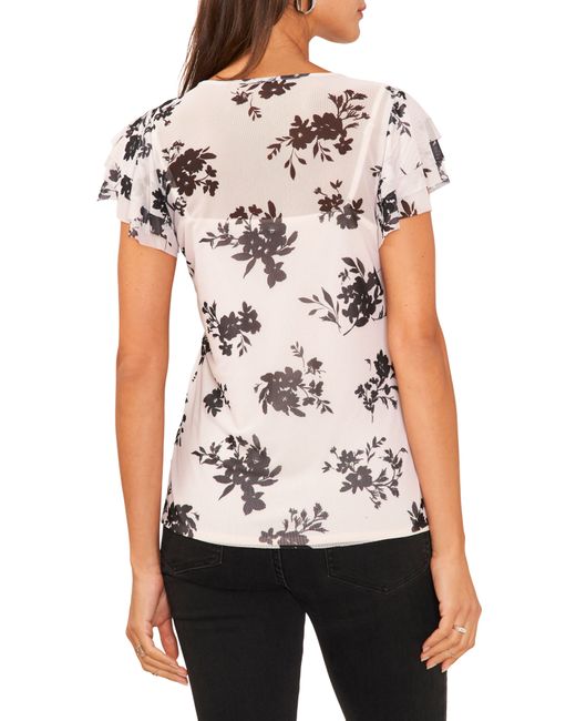 Vince Camuto Black Floral Print Ruffle Sleeve Top