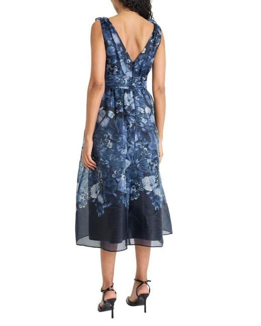 Maggy London Blue Ruffle V-Neck Organza Cocktail Dress