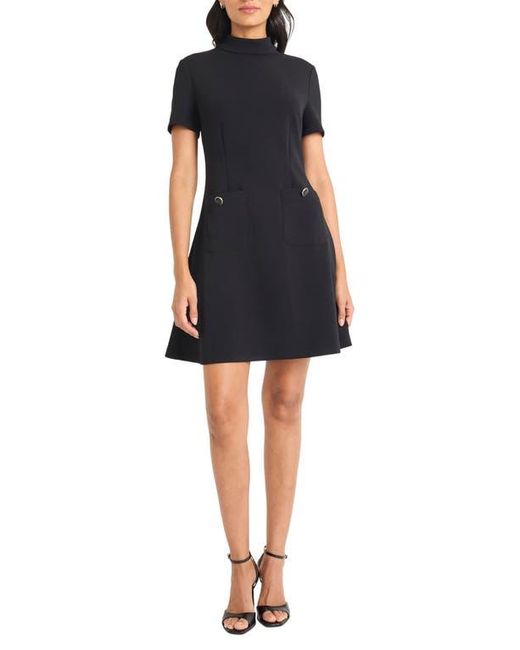 Maggy London Black Patch Pocket Short Sleeve Stretch Crepe Minidress