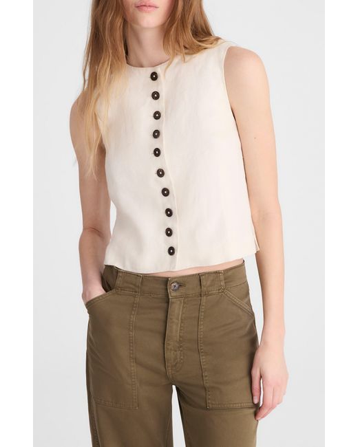 Madewell White Button Front Linen Shell Top