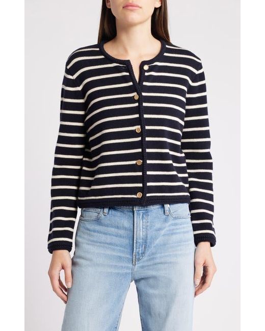 FRAME Blue Stripe Merino Wool & Cotton Cardigan
