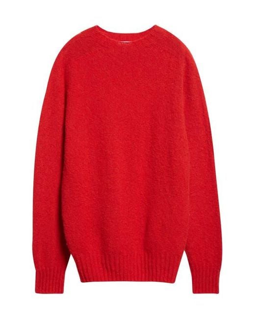 Sunspel Red Brushed Shetland Wool Sweater for men
