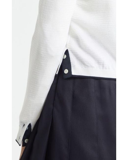 Thom Browne Blue Textured Stitch Virgin Wool Crewneck Cardigan
