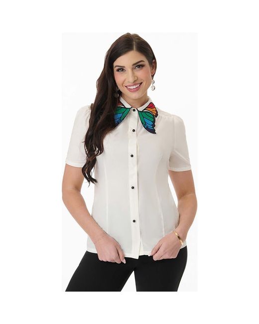 Unique Vintage White Blouse With Embroidered Collar