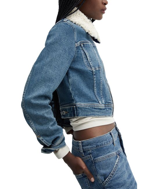 Mango Blue Denim Trucker Jacket With Removable Faux Shearling Collar