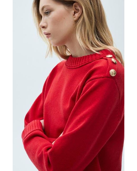 Mango Red Button Shoulder Mock Neck Sweater