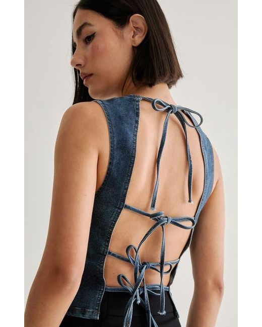 Nasty Gal Blue Lace-Up Back Denim Top